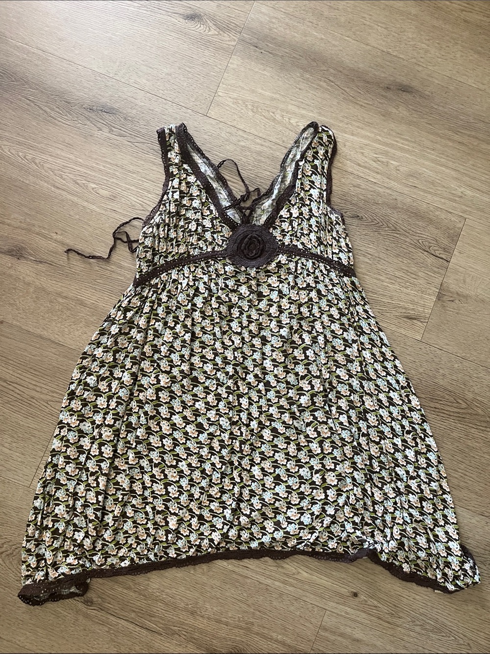 Free People Floral Mini Dress in Brown and Cream